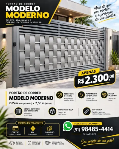 Portão de correr moderno 2,85 X 2,50 m