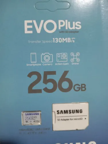 Cartão de memória micro SD Samsung 256 GB erro plus novo lacrado de fábrica