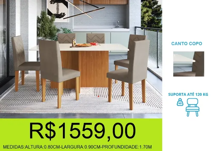 mesa - 6 cadeiras - estofadas - compre hoje e receba em até 72 horas