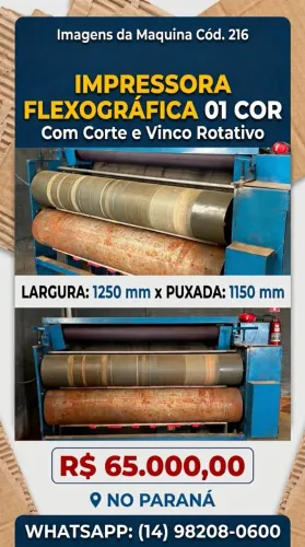 216 Impressora Flexográfica 01 Cor Com Corte e Vinco Rotativa, Largura 1250 mm x Puxada 11