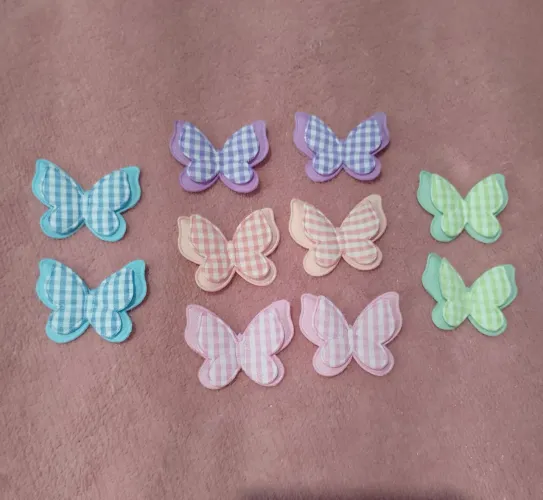 Apliques 10 borboletas 3, 3x4cm duas camadas tecido acolchoado