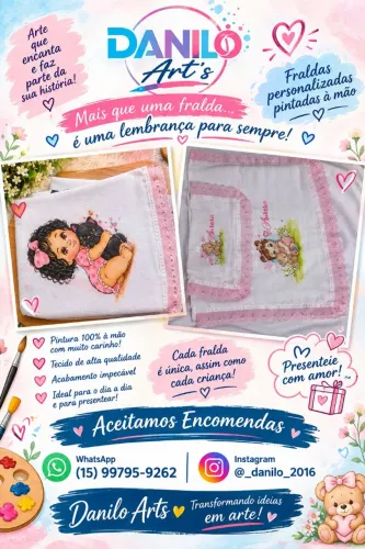 Fraldas para bebe personalizadas pintadas a mão sib encomenda
