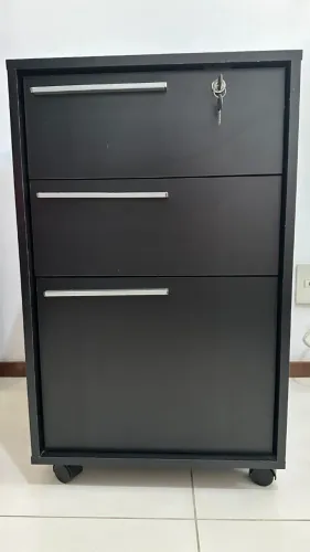 Gaveteiro 3 Gavetas com Chave e Ficheiro Maia Preto - 46,5cmx75,8xmx45cm