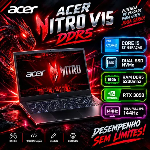 Notebook Acer Nitro V15 Core i5 13° Ger RTX 3050 (A pronta entrega)