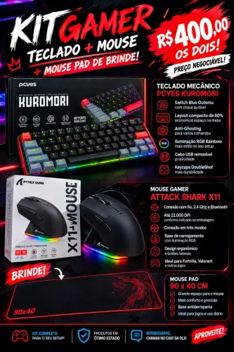 Kit gamer maouse é teclado + mouse pad de brinde 90x40