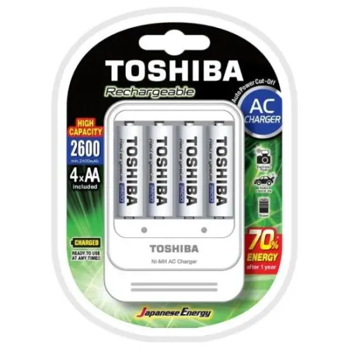 CARREGADOR PILHA TOSHIBA COM 4 PILHAS AA TNHC-6GAE4 CB - LOJA DADO DIGITAL