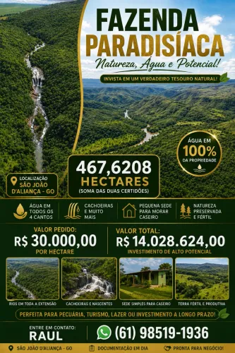Oportunidade Única: Fazenda de 467ha em São João d'Aliança - GO