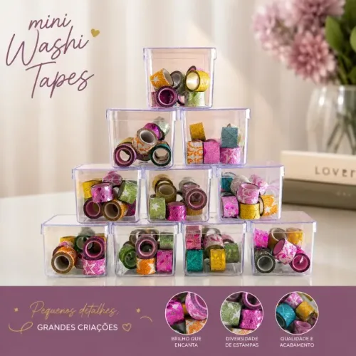 Mini Washi Tape Decorativas - Caixa Acrílica Com 10 Unidades