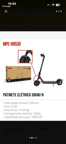Patinete elétrico na caixa