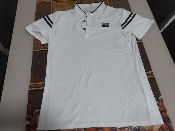 Camisa Polo Masculina Branca Preta Conservada