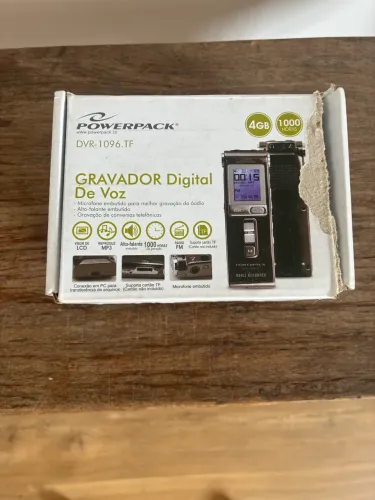 Gravador De Voz Digital Powerpack DVR-1096.TF 4GB (Completo com Acessórios)