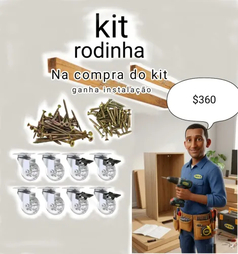 Kit de rodinhas para guarda-roupa de 8 portas
