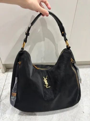 Bolsa Saint Laurent YSL Hobo em Camurça Preta - Ferragens Douradas (MODELO PREMIUM)