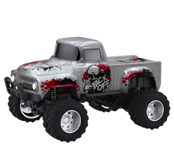 Mini Carro Controle Remoto Off-road Retro Pickup Cinza 1:64 Azul Com App e USB-C Recarregá