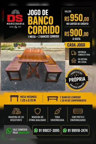 Kit de Mesa Dobrável com Banco Corrido