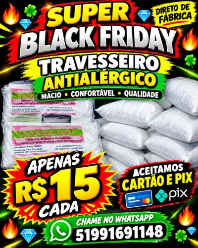 super Black Friday travesseiro antialérgico de qualidade macio direto de fabrica apenas$15