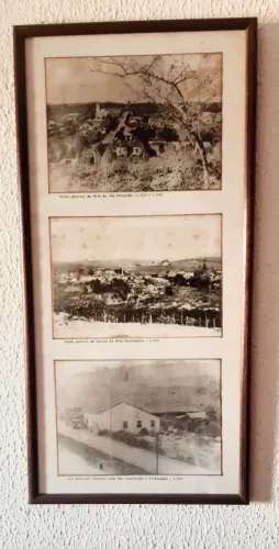 Quadro com fotos do passado, em preto e branco de São Bernardo do Campo. Decoração.