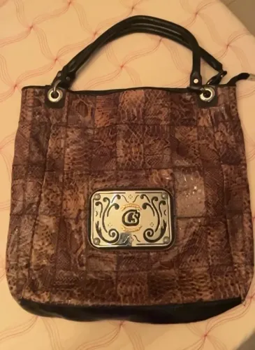 Bolsa Carmen Steffens original em couro cobra marrom com preto 