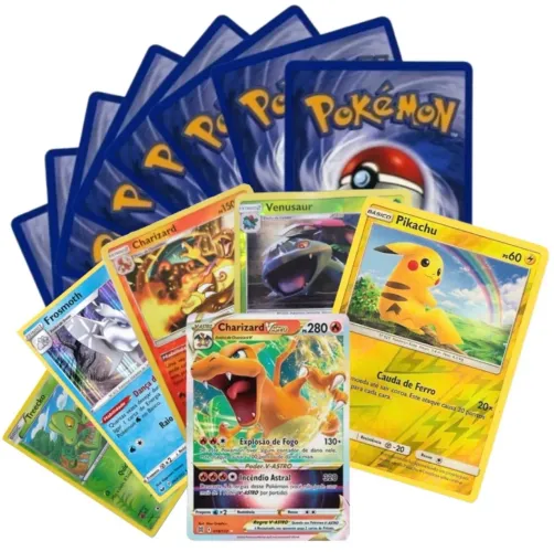 Kit/lote com 50 cards Pokémon + uma especial
