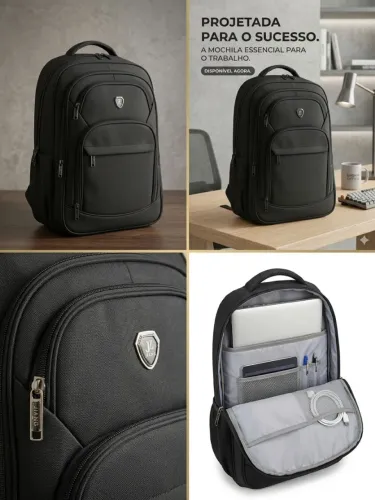 Mochila Executiva Preta - Extremamente Grande e Reforçada (Ideal para Viagens/Trabalho)
