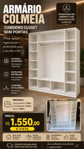 Armário Closet Aberto Colmeia 1,50m - Qualidade e Sofisticação