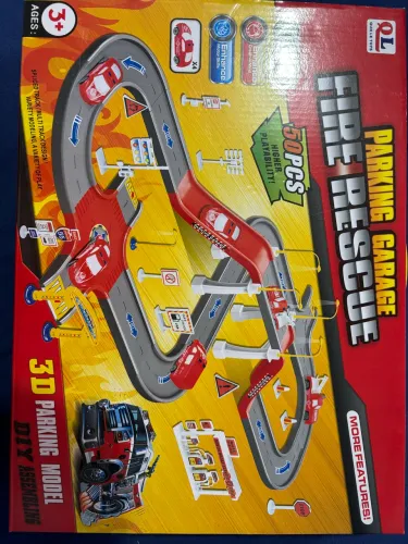 Pista de estacionamento fire rescue - 50 peças - qun le toys.