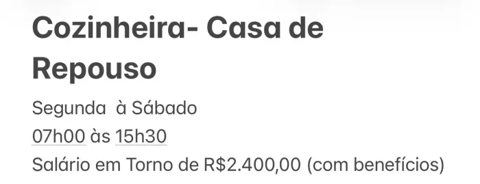 Vaga para Cozinheira
