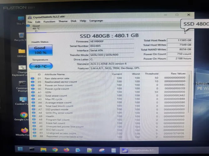 SSD 480 kingston 100%