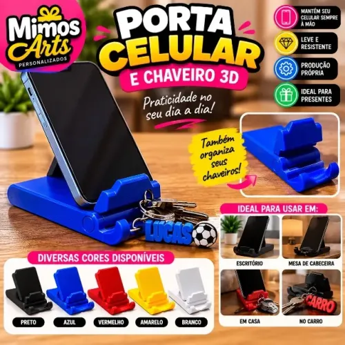 Porta celular e chaveiro 3D