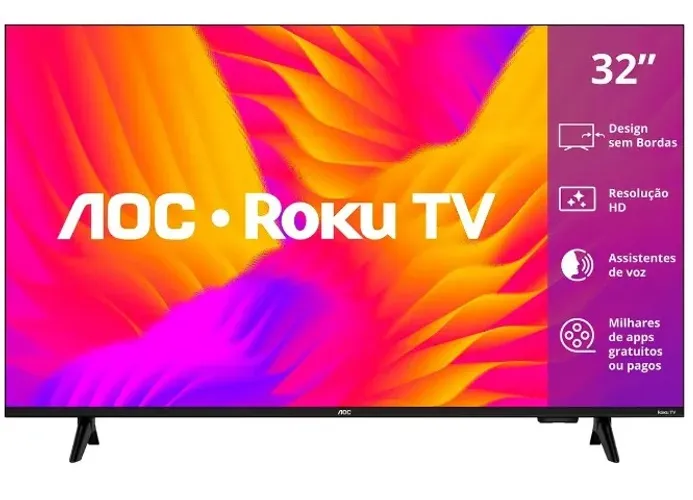 Smart TV 32" AOC HD DLED Série 5155 32S5155/78G Roku TV 2025