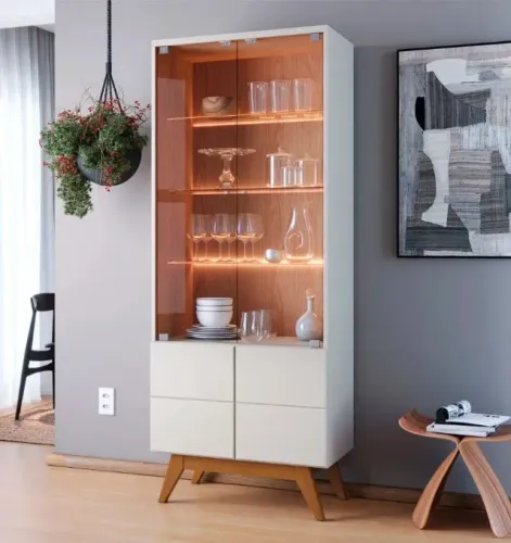 Cristaleira com Portas de Vidro e LED Noronha FAZEMOS ENTREGAS EM ATE 24 HORAS