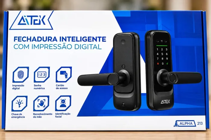 Fechadura maçaneta reconhecimento fácil eletrônica câmera inteligente ALPHA 213 AITEK