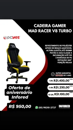 Cadeira gamer MAD Racer V8 Turbo Pcyes
