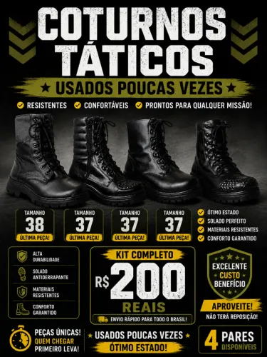 ÚLTIMAS PEÇAS!   Coturnos Táticos em ótimo estado ? Usados poucas vezes, este Valor e o