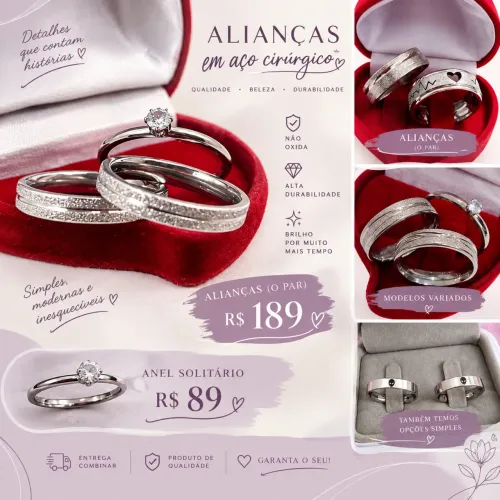 Alianças em aço cirúrgico - qualidade premium - R&189