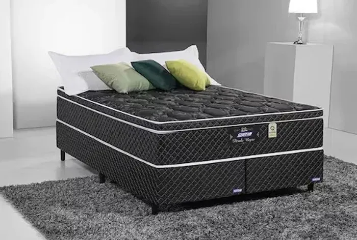 Cama Queen pérola negra GAZIN mola e sacada - Entrega grátis