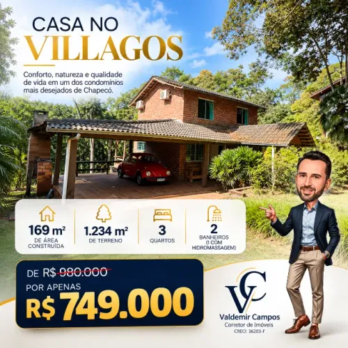 Casa no Villagos por R$ 749 mil - 169 m², piscina e hidromassagem e terreno de 1.234 m².