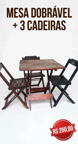 Mesa dobrável +3 cadeiras 