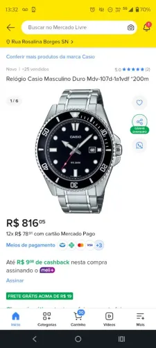 Relógio Cássio aço prata original 