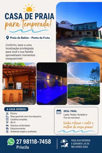 Casa de Praia temporada - Piscina,Churrasqueira e 5qts