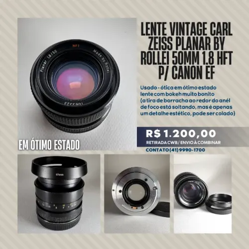 Lente vintage Carl Zeiss planar by rollei 50mm 1.8 HFT p/ canon EF