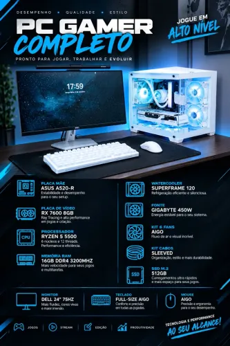 PC gamer Completo - Rx 7600 e Ryzen 5 5500