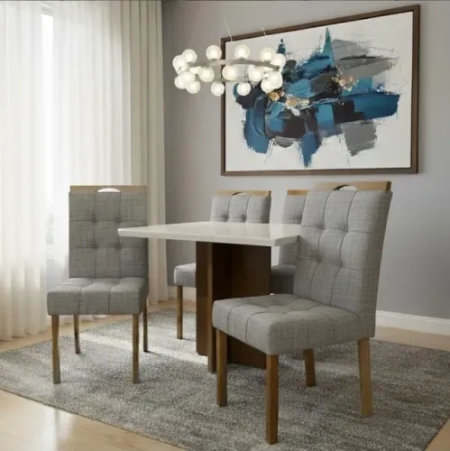 Mesa de Jantar Novera 120 com 4 Cadeiras Linho Cinza Grafite