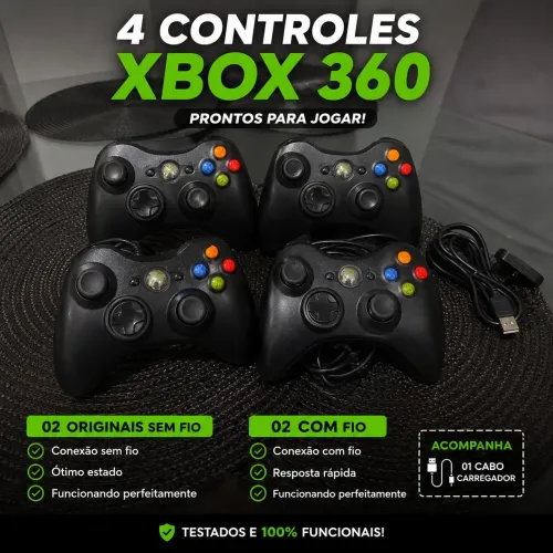 04 controles Xbox 360 02 sem fio e 02 com fio ( ler anúncio)