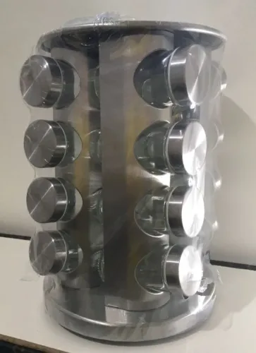 Porta Temperos Giratório de Inox para 16 Potes de Vidro - LACRADO