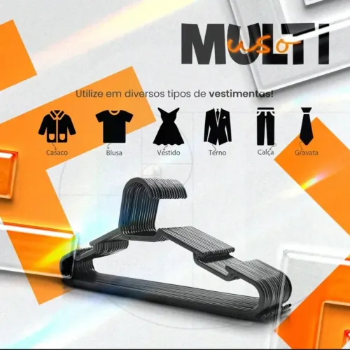 Kit 50 Cabides Adulto Preto Reforçado
