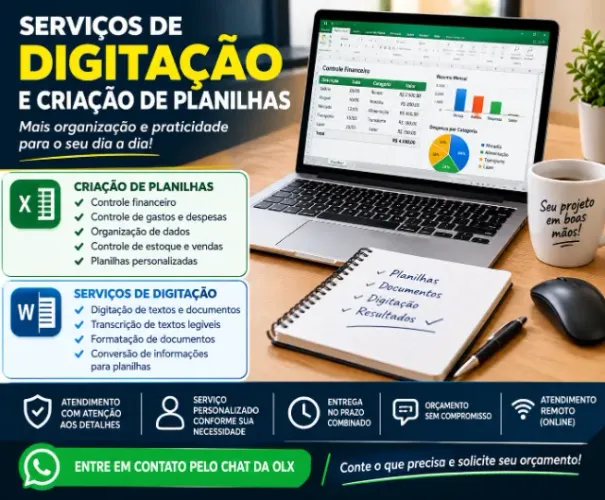 Criação de Planilhas Excel, Digitação e Serviços Digitais