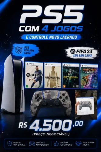 Playstation 5 Slim + Controle Lacrado + 4 Jogos