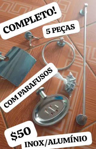 KIT 5 PEÇAS INOX/ALUMÍNIO PARA BANHEIRO COMPLETO $50