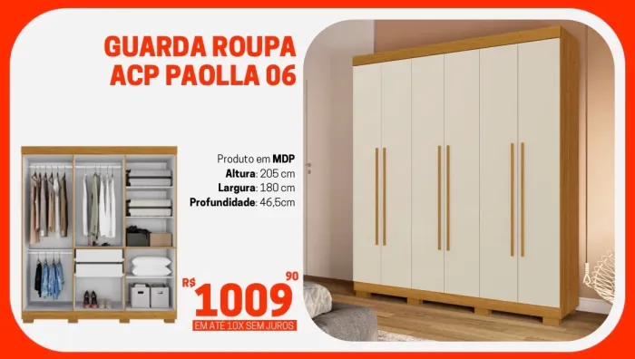Guarda-Roupa ACP Paolla 6 Portas - Grande - Novo - Entrega Rápida